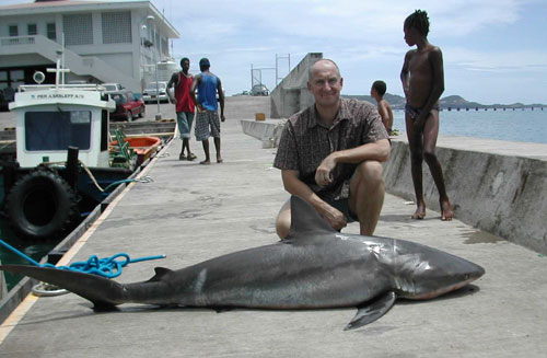 Bull Shark 185lb caught along the drop off