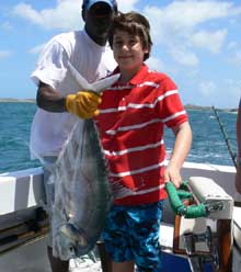 kids catching pompano, family fun True Blue Sportfishing grenada