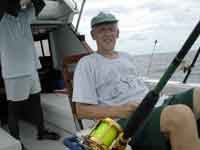 Doug Bowers relaxes after catching a 500lb blue marlin that had no bill!