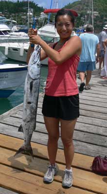 Jocelyn holds up the barracuda